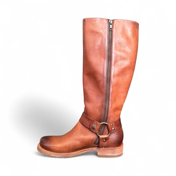 FRYE Veronica Harness Boots | Caramel Brown Moto Boho Fall Style | 9.5 - Picture 4 of 9